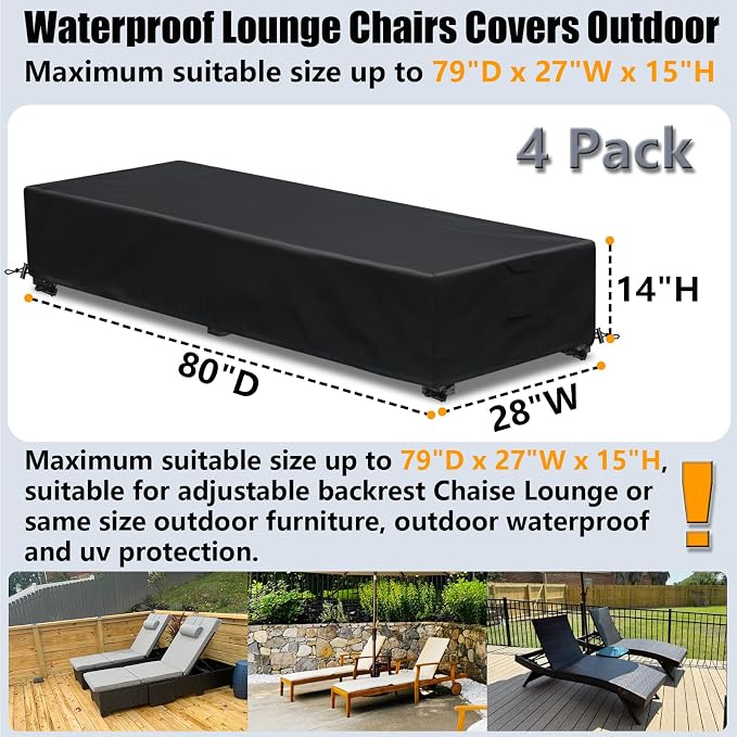 Patio Lounge Chair Covers 4 Pack Waterproof Outdoor chaise lounge cover 80" x - Image 2