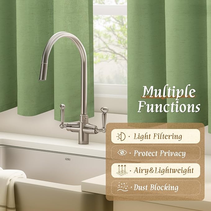 LAMIT Green Linen Curtains for Small Windows, 45 Inches Long Light Filtering - Image 9