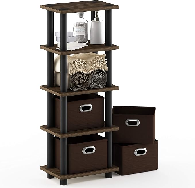 FURINNO Turn-N-Tube 4-Bins System Rack, Columbia Walnut/Black/Dark Brown - Image 5
