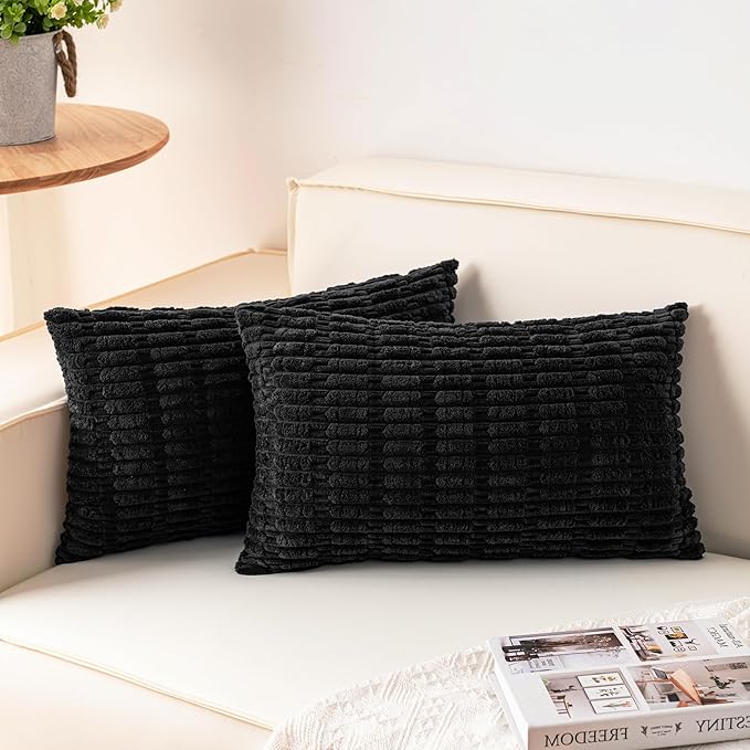 Pack of 2 Corduroy Decorative Throw Pillow Covers 12x20 Inch Soft Striped by Unknown