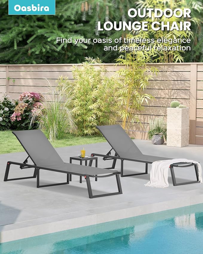 Aluminum Chaise Lounge Chair Outdoor, Foldable& No Assembly Patio Pool Lounge - Image 7