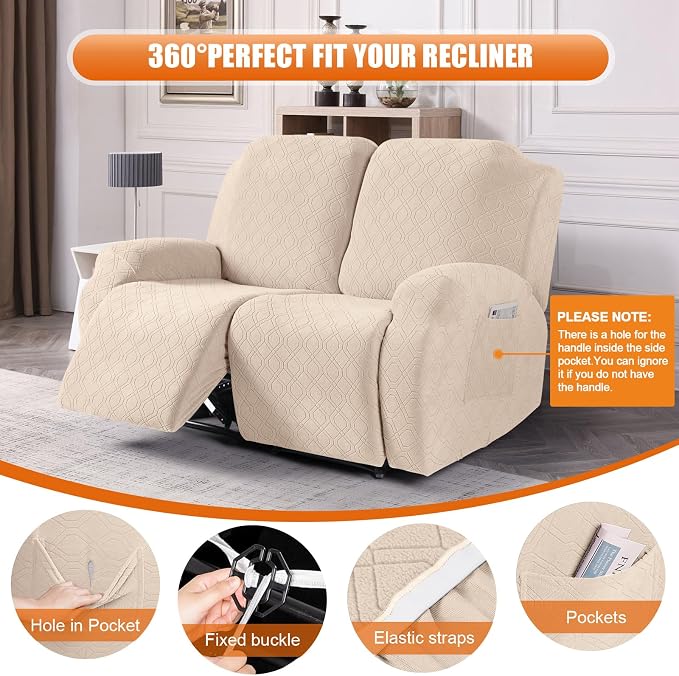 VANSOFY Recliner Cover, 2-Pieces Stretch Reclining Couch Cover - Image 5