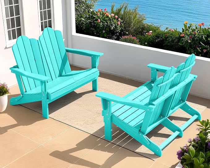 SERWALL Folding Adirondack Bench, HDPE All-Weather Adirondack Loveseat Set of 2 by SERWALL