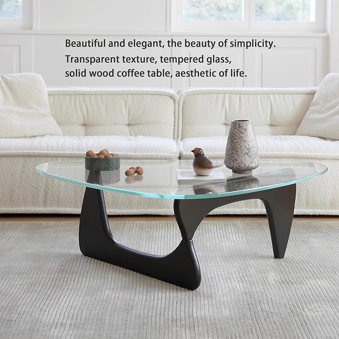 EASYSOUL Modern Glass Coffee Table, 44.88" D x 32.28" W x 15.75" H, Abstract - Image 5