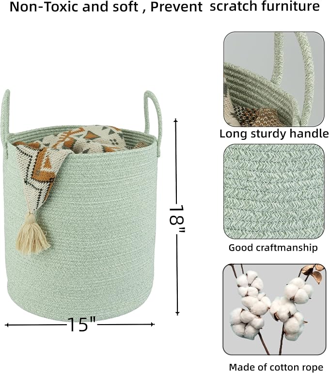 XUANGUO Cotton Rope Laundry Basket Hamper - Image 2