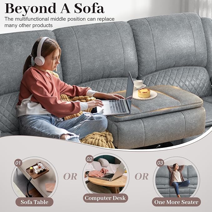 Yolsali 3-Seater Recliner Sofa, Manual Reclining Couch - Image 3