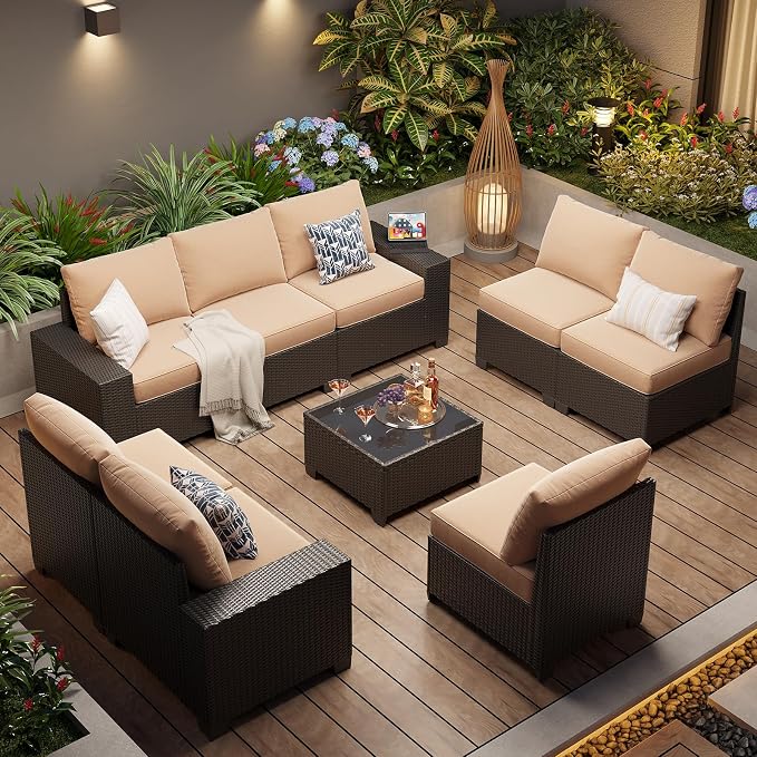 Aoxun Patio Furniture Set, Widen Armrests Wicker Outdoor Sectional - Image 8