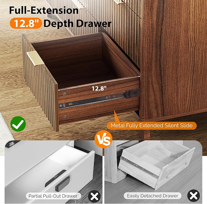 VINGLI Fluted Walnut Dresser 9 Drawer, Dark Wood Dresser Brown - Image 5