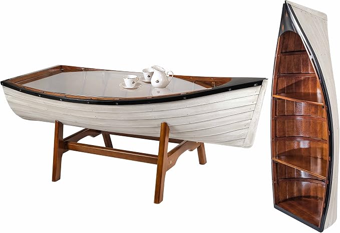 SAILINGSTORY Wooden Boat Coffee Table Boat Bookshelf Coastal Coffee Table by HOMEDECORSAILINGSTORY