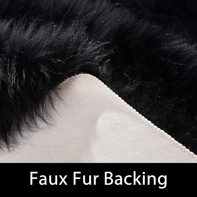 Latepis Black Faux Sheepskin 2x4 Shag Rug - Image 7