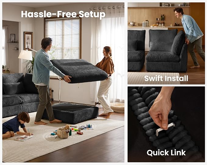 115" Oversized Corduroy Couch Modular Sectional Sofa, Washable Cloud Couch - Image 7