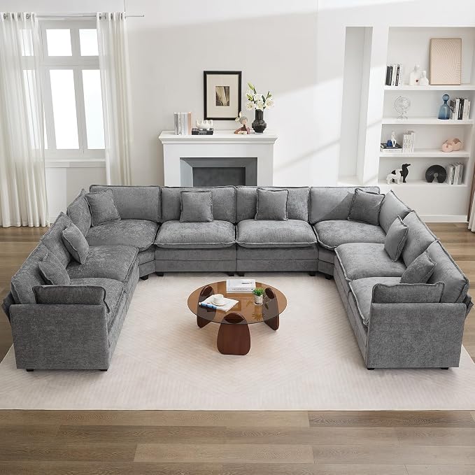 147'' Oversized U Shaped Cloud Sectional Sofa, Chenille Deep Seat Couches by WUTUTUEE