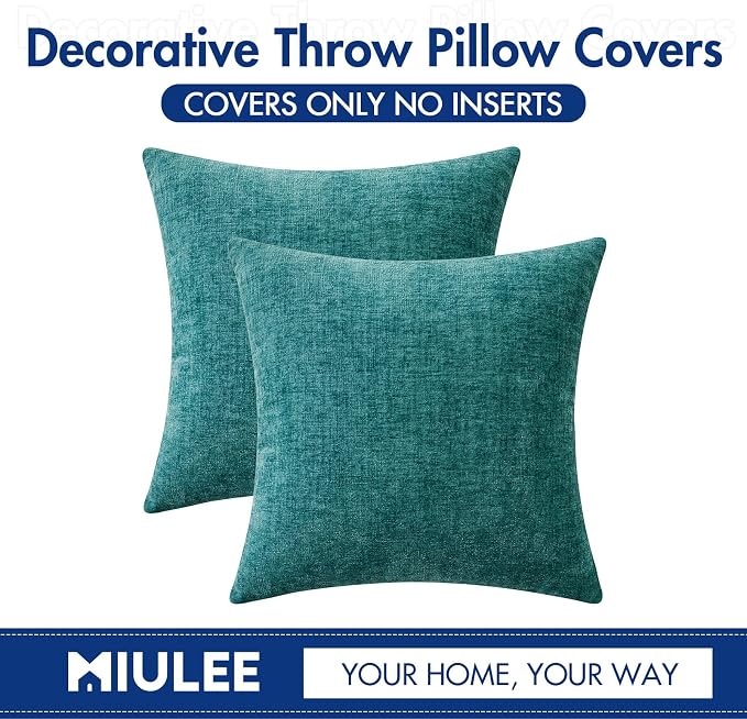 MIULEE Pack of 2 Couch Throw Pillow Covers 20x20 Inch Soft Teal Chenille Pillow - Image 6