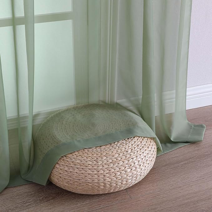 OVZME Sage Green Sheer Curtains 72 Inches Long 2 Panels Set, Light Filtering - Image 5