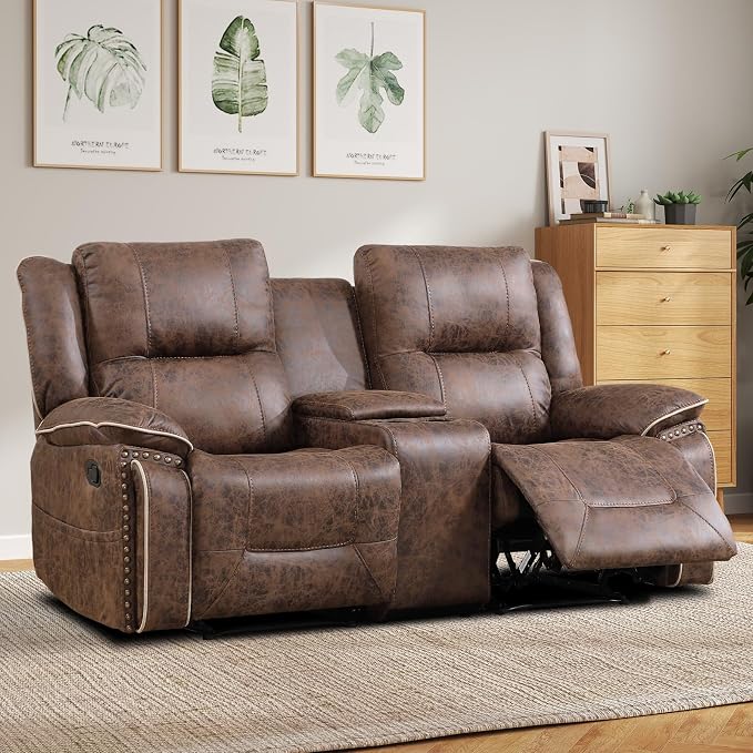 EBELLO Faux Leather Manual Recliner Loveseat, 2 Seater Reclining Sofa Chair - Image 6