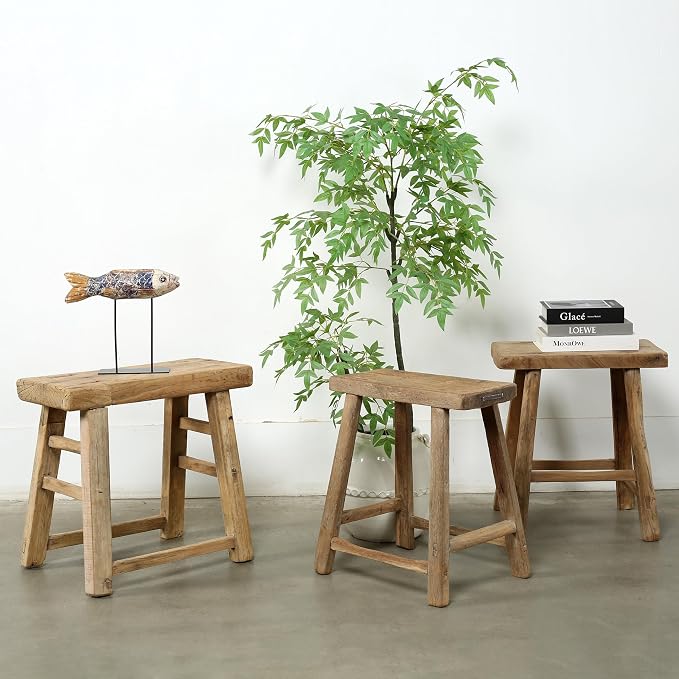 Artissance Rustic Wooden Stool – Handmade Reclaimed Wood Stool, Vintage - Image 6