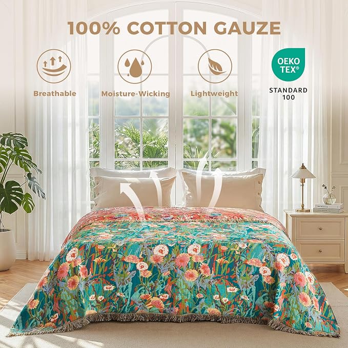 LUTBM Boho Throw Blanket for Couch Sofa Chair Cotton Summer Breathable Blankets - Image 3