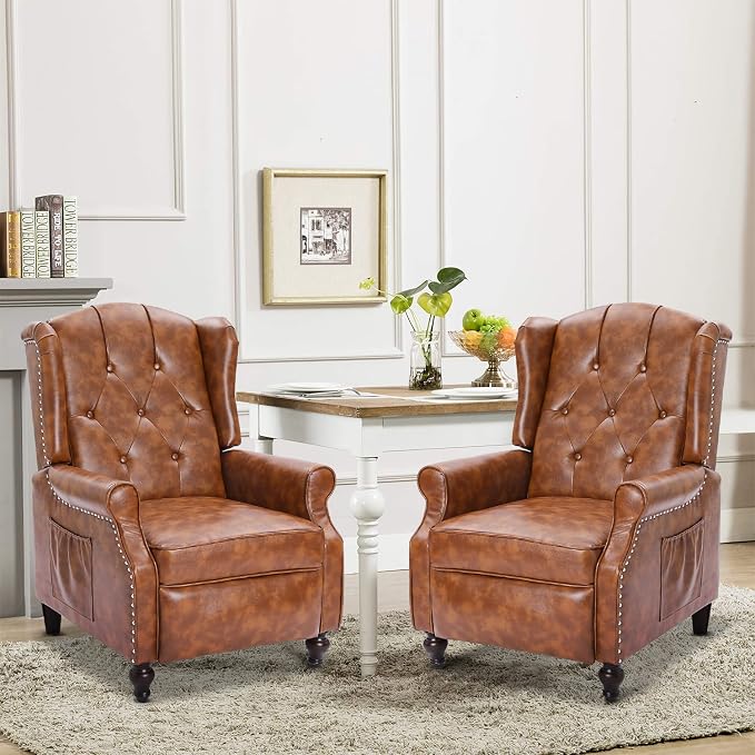 Wingback Recliner Chair with Massage and Heat Tufted PU Leather Push Back by Consofa
