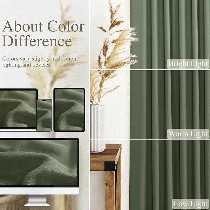 Nanspring Linen Kitchen Curtains 30 Inches Long 2 Panels Olive Green Semi Sheer - Image 3