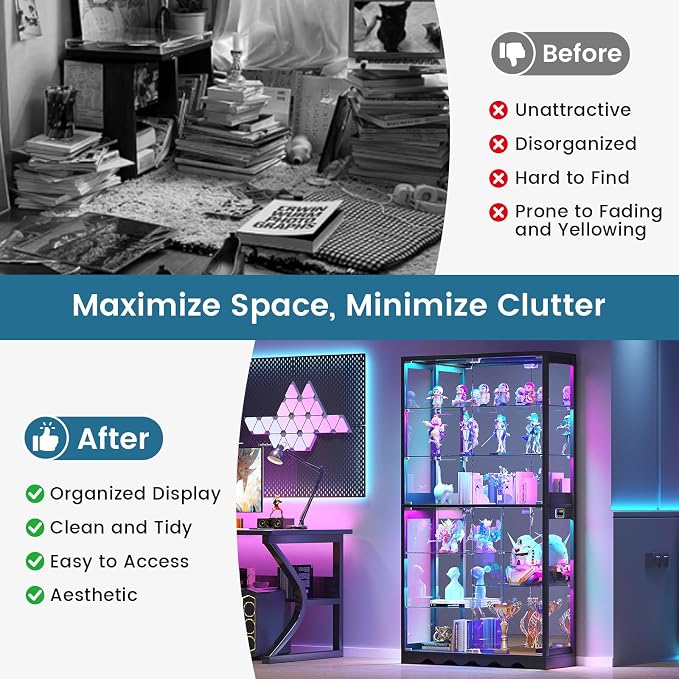 Large Display Cabinet with Glass Doors, 8-Tier RGB Curio Cabinet with Smart - Image 7