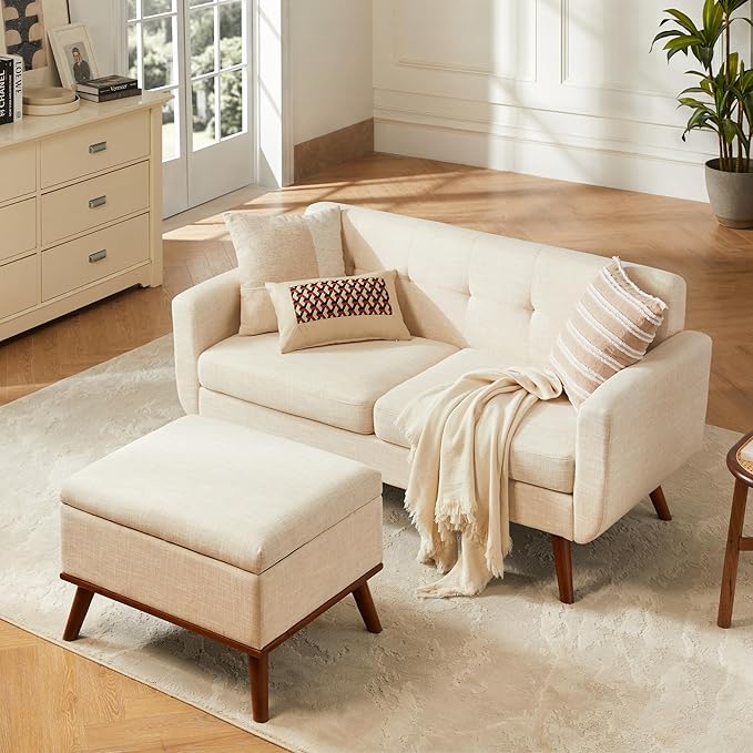 Tbfit 65" W Loveseat Sofa with Ottoman Coffee Table, Mid Century Modern Love by TBfit
