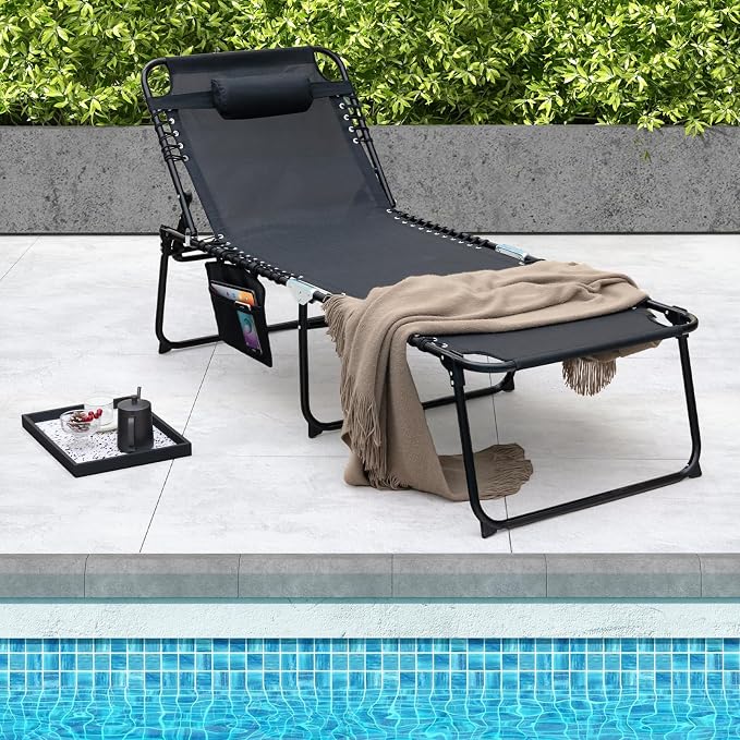 GYMAX Lounge Chair for Outside, 440lbs 27” Oversize Folding Beach Tanning - Image 9