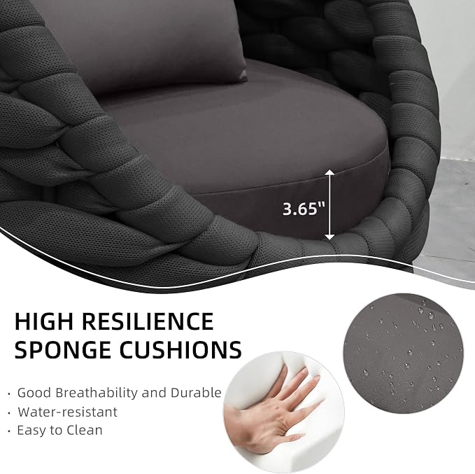 TWT 3 Pieces Aluminum Patio Furniture Set, Hand Woven Polyester Rope Modern - Image 6