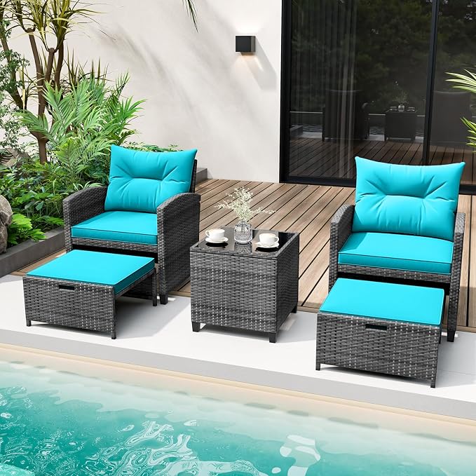 Tangkula 5 Pieces Patio Conversation Set, PE Wicker Rattan Outdoor Furniture Set - Image 2