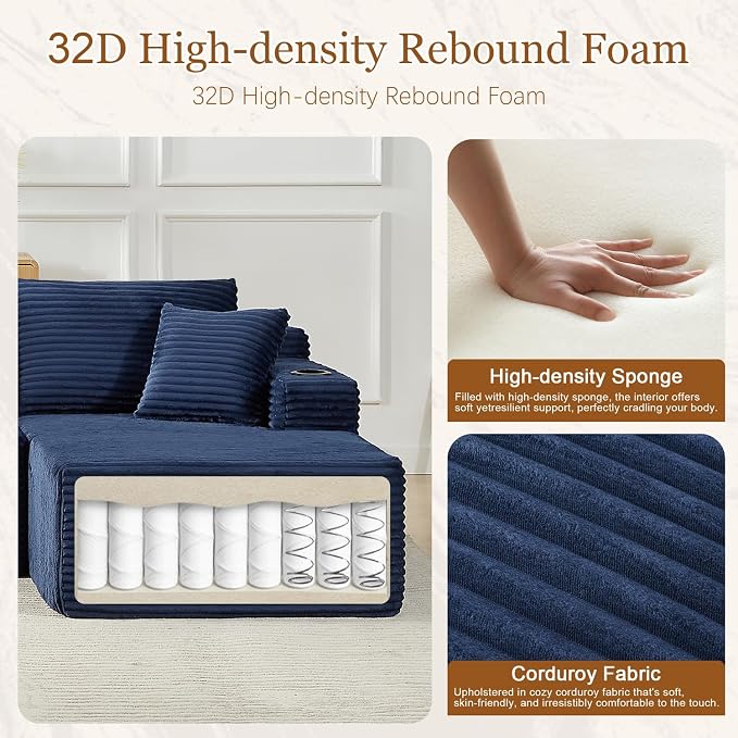 125" Modular Sectional Sleeper Sofa, Boneless Cloud Couch - Image 3