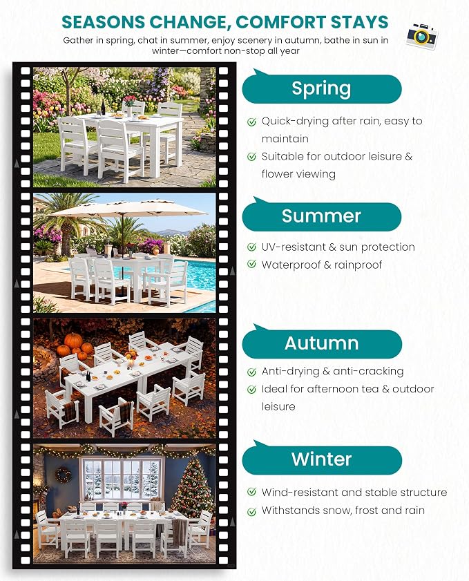 SERWALL Patio Dining Set with 15FT Double Side Umbrella, Outdoor Dining Sets - Image 7