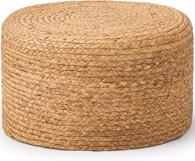 Handwoven Seagrass Ottoman Stool — Natural Round Footstool, Eco‑Friendly Accent by Unknown