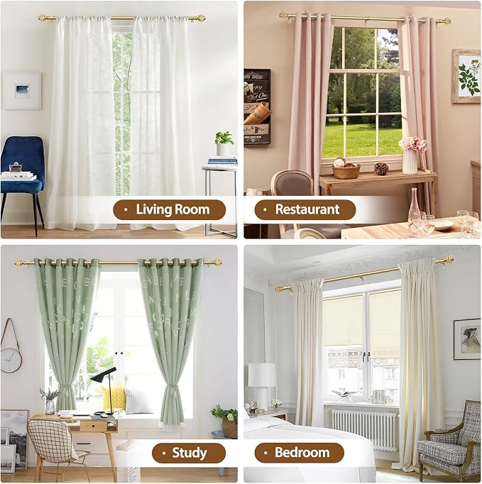 Curtain Rods for Windows 72 to 144 Inch, USFOOK 7/8 inch Luxury Gold Curtain - Image 6