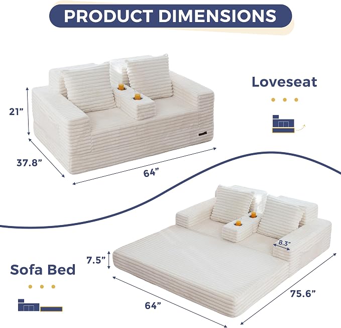 MAXYOYO Loveseat Sofa Bed, Striped Faux Fur Foldable Floor Sofa Couch in A Box - Image 3