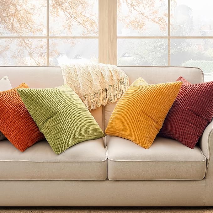 MIULEE Fall Decorative Pillow Covers 20x20 Inch Set of 4 Burnt Orange Green - Image 3
