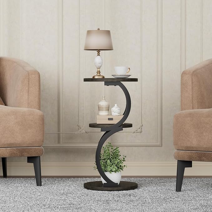 JUSTOGO Small Round Side Table, 3-Tier End Table - Image 9