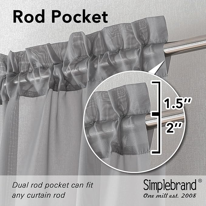 Simplebrand Grey Short Sheer Kitchen Tier Curtains 36/42 Inch Rod Pocket Cafe - Image 2