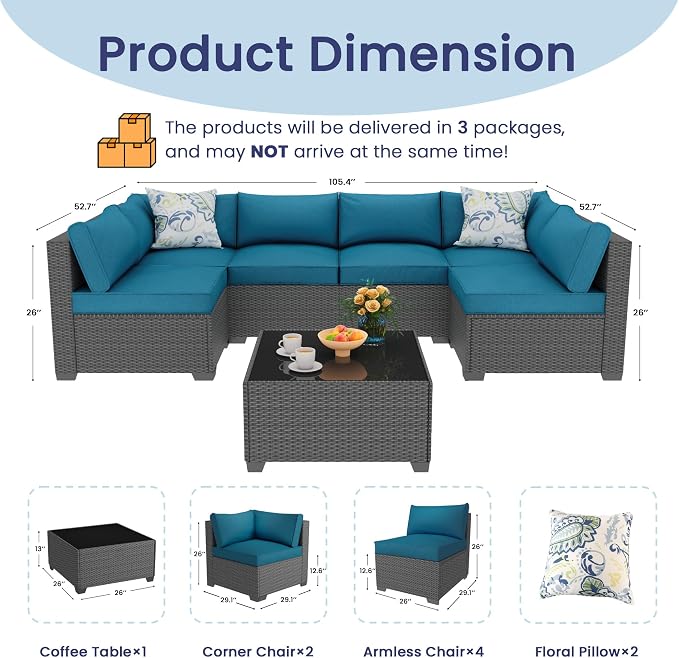 8 Piece Outdoor Patio Furniture Set, Outdoor Sectional Furniture, Rattan & - Image 7
