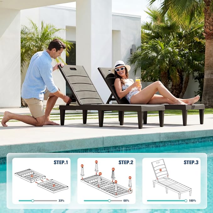 Devoko Outdoor Chaise Lounge Chair Set of 2 - Image 5