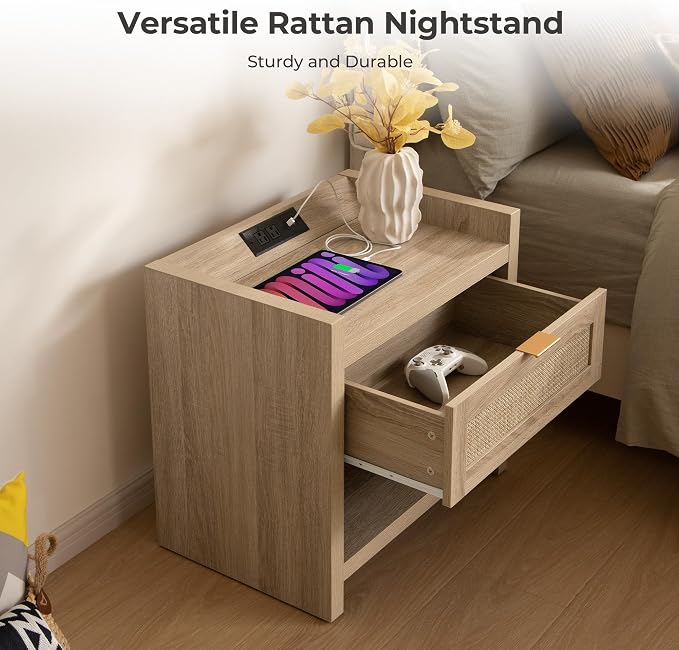 SICOTAS Rattan Nightstand End Table - Image 5