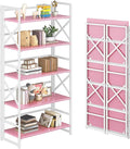 4NM 5 Tiers No Assembly Book Shelves, 51.2" H Folding Bookshelf Bookcase Open by 4NM