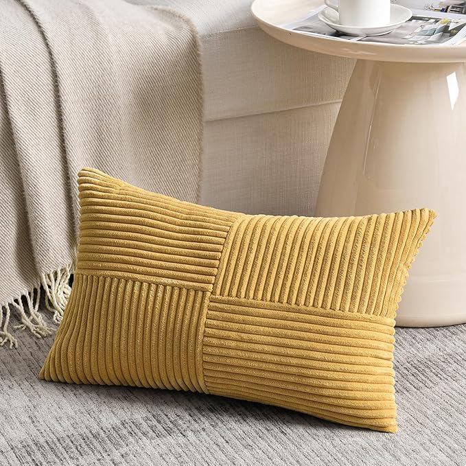 Fancy Homi 2 Packs Mustard Yellow Decorative Throw Pillow Covers 16x26 Inch - Image 2