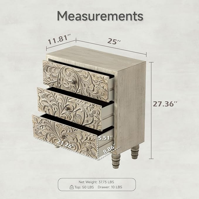 3 Drawer Farmhouse Dresser X 2P - Image 3