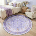 RELEANY Area Rugs Round 5ft Washable Non-Slip, Floral Vintage Distress Print by RELEANY