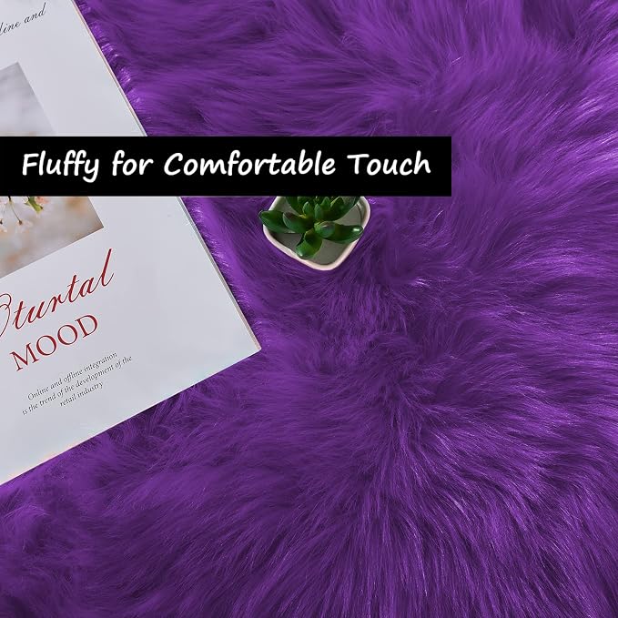 Goolela Fluffy Rug Runners 2x6 Purple Faux Sheepskin Fur Rug Washable Fuzzy - Image 4