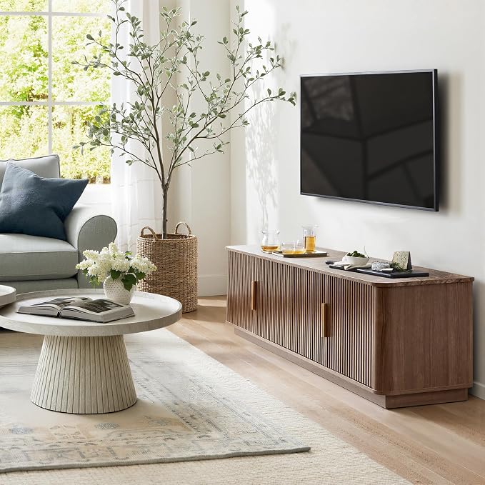 win2win 67" TV Stand for 80 Inch TV, Mid Century Modern Fluted Entertainment - Image 8