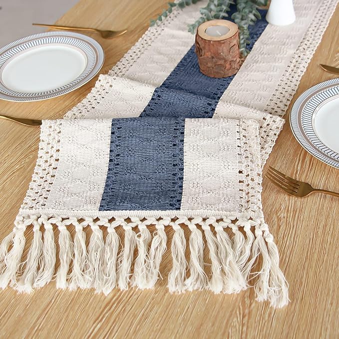 FEXIA Boho Blue Table Runner 72 Inches Long - Image 4