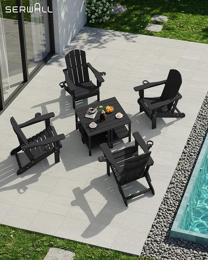 SERWALL 2-Tier HDPE Outdoor Side Tables Set of 4, Weatherproof Rectangular - Image 8