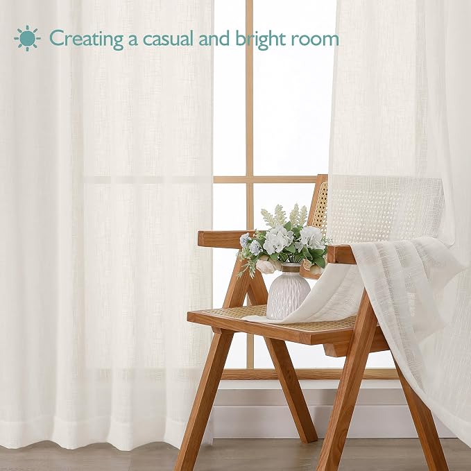 Chyhomenyc Ivory Semi Sheer Curtains 36 Inch Length, Light Filtering Faux Linen - Image 7
