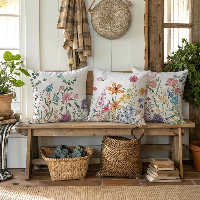 ONFAON Spring Pillow Covers 16x16 Inch Set of 4, Seasonal Floral Outdoor - Image 6
