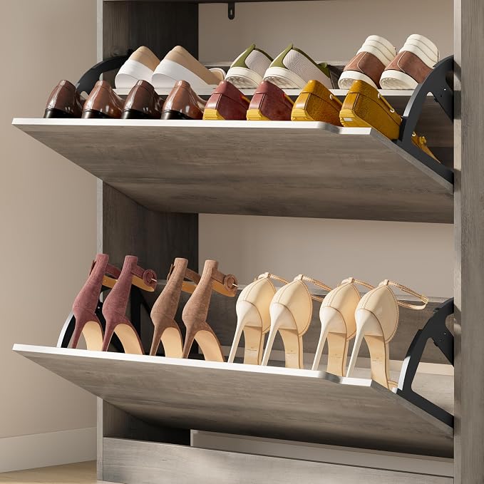 BORNOON Shoe Cabinet with 2 Flip Drawers, Slim Narrow Shoe Storage Cabinet - Image 6